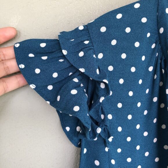 ZIMMERMAN Top Blouse Women’s 2/M Teal Polka Dot Tie Neck Ruffle Sleeve Boho Chic - Picture 7 of 14